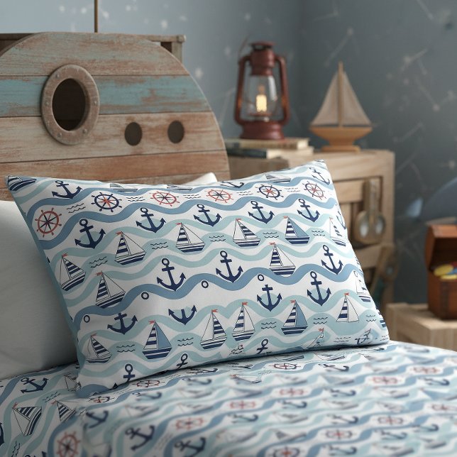 Housse D'oreillers Seaside Blue Sailboats & Anchors Pattern ID1258 (Créateur téléchargé)