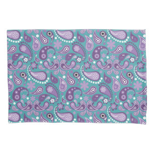 Housse D'oreillers Shabby Chic Purple et bleu Motif Paisley