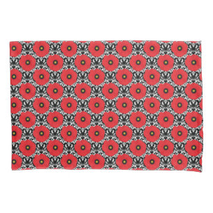 Housse D'oreillers Shabby Chic Rouge, Black & White Poppies Florales