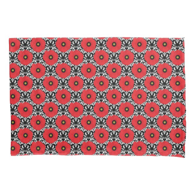 Housse D'oreillers Shabby Chic Rouge, Black & White Poppies Florales (devant)