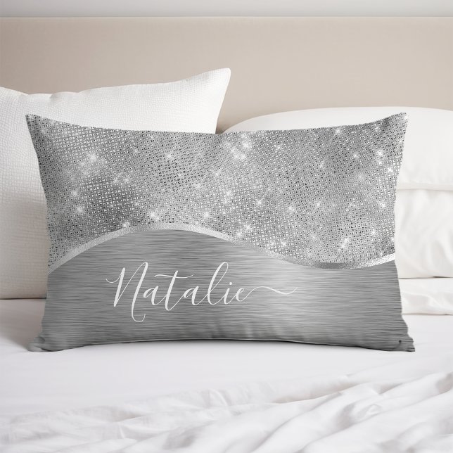 Housse D'oreillers Silver Glitter Glam Bling Personalized (Créateur téléchargé)