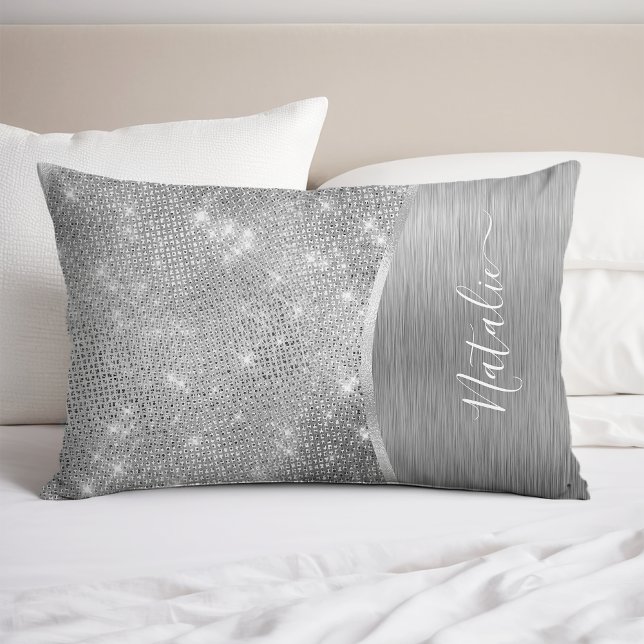 Housse D'oreillers Silver Glitter Glam Bling Personalized (Créateur téléchargé)