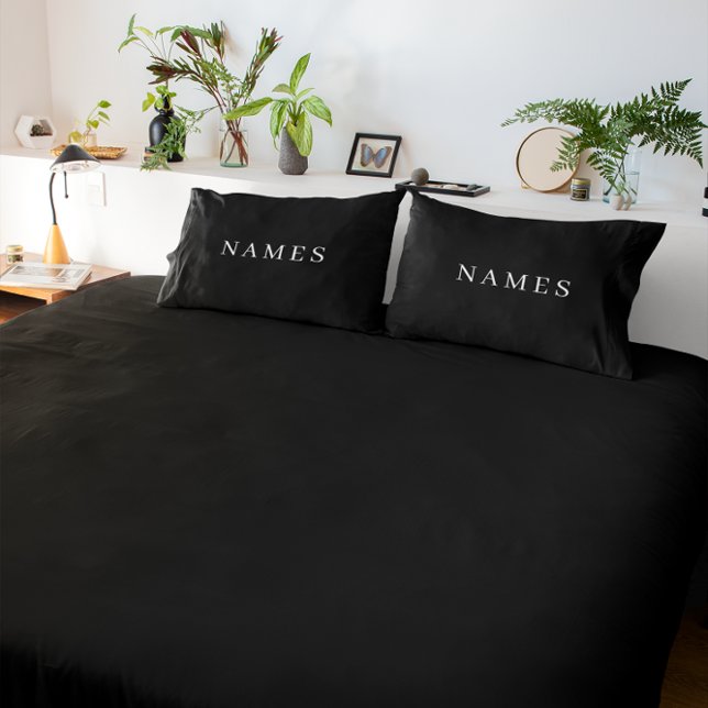 Housse D'oreillers Simple Black Custom Ajouter Votre Nom Élégant (Créateur téléchargé)