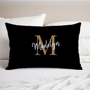 Housse D'oreillers Simple Black Gold Monogramme Élégant Script fémini