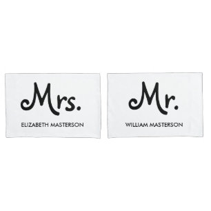 Housse D'oreillers Simple Moderne Personnalisé Mr Mme Noir Blanc