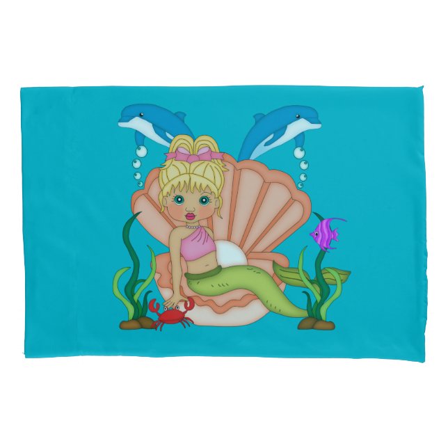 Housse D'oreillers Sirène et dauphin bleus de mer (devant)