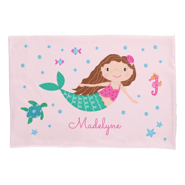 Housse D'oreillers Sirène Sous La Mer Personnalisée Rose (devant)