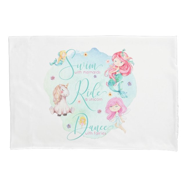 Housse D'oreillers Sirènes mignonnes d'aquarelle, licorne, fées (devant)