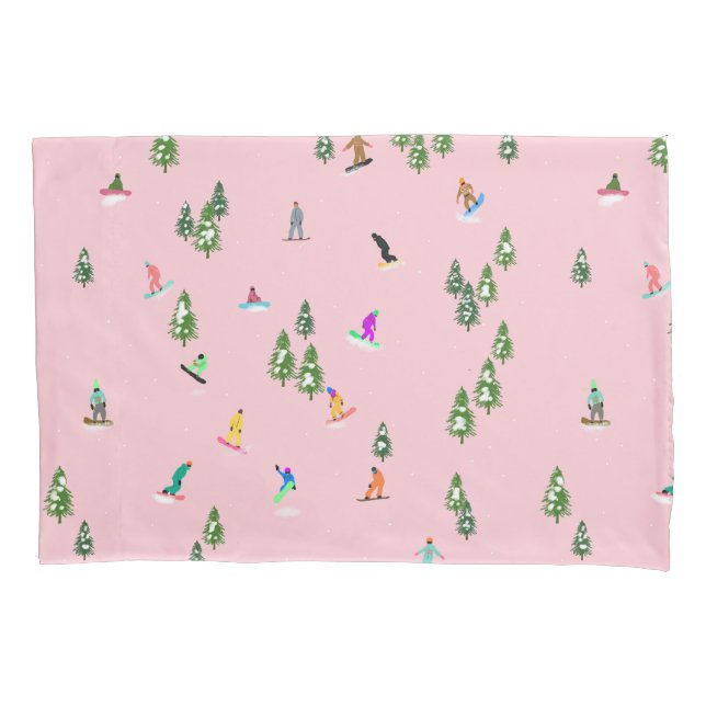 Housse D'oreillers Snowboarders rose Illustration du snowboard (devant)