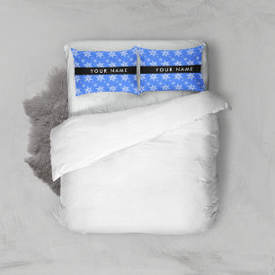 Housse D'oreillers Snowflakes blanc, Bleu, Votre nom, Personnaliser