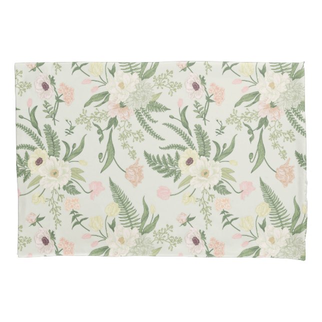 Housse D'oreillers Soft Mint Green Garden Motif (devant)