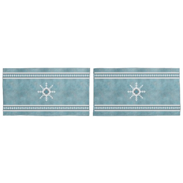 Housse D'oreillers Southwest Winter Snowflakes & Pine Trees Bleu (devant-Set)