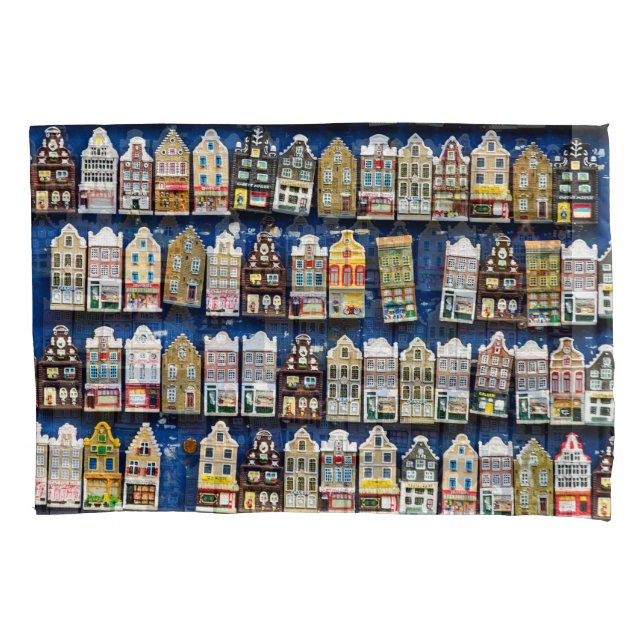 Housse D'oreillers souvenirs hollandais, scène de rue à Amsterdam. (devant)