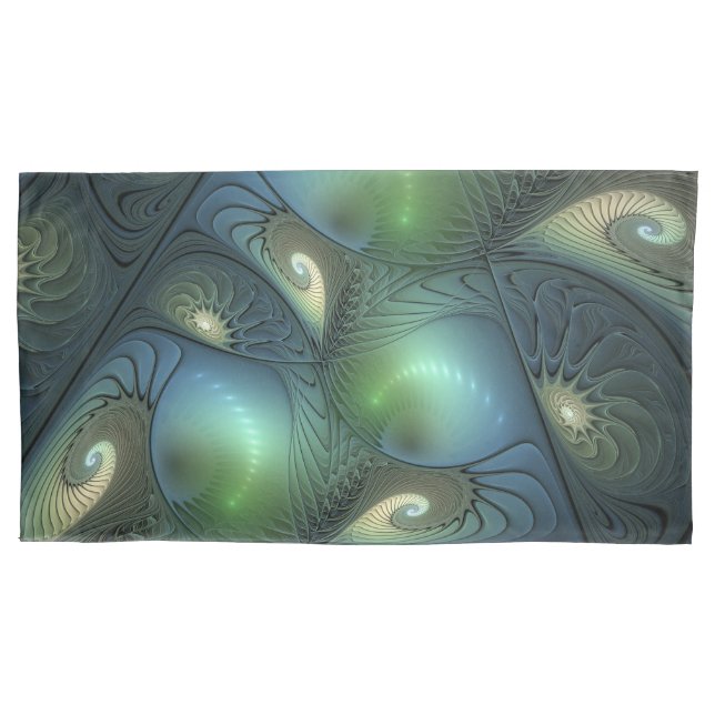 Housse D'oreillers Spirales Turquoise Beige Vert Abstrait Fractal Art (devant)