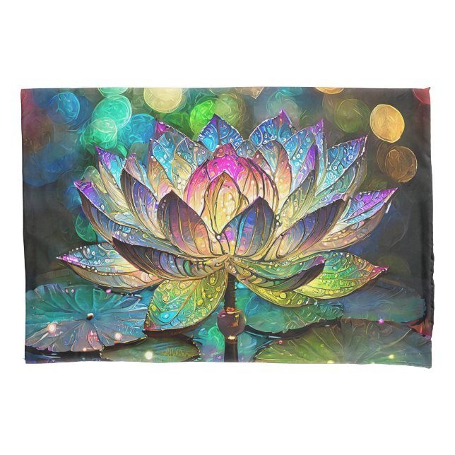 Housse D'oreillers Stained Glass Vibrant Lotus Flower (devant)