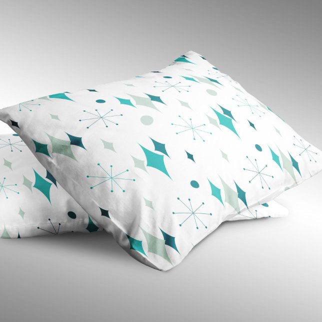 Housse D'oreillers Starburst Mid Century Motif moderne Turquoise Aqua (Starburst Mid Century Modern Pattern Teal Aqua Pillow Case)