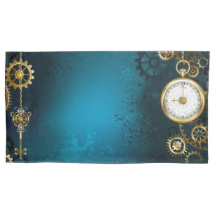 Housse D'oreillers Steampunk Arrière - plan turquoise avec Gears