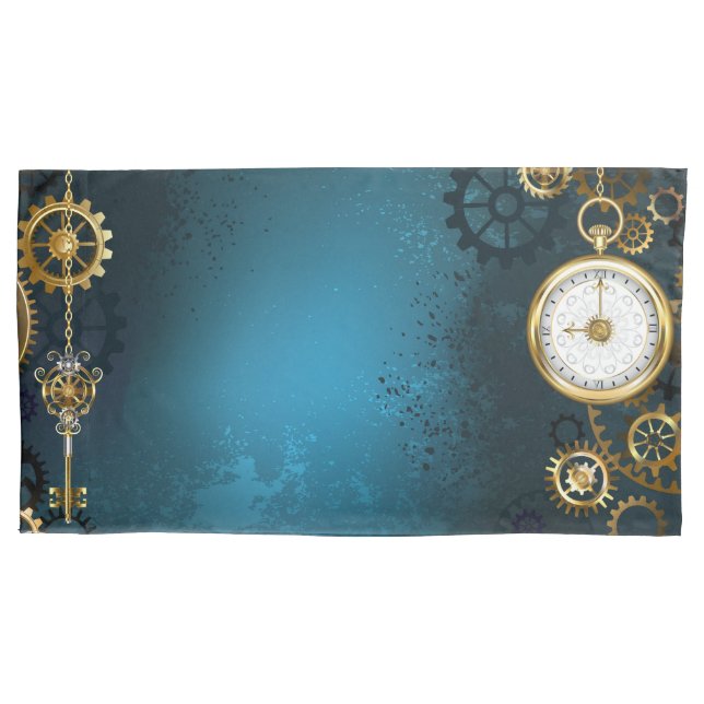 Housse D'oreillers Steampunk Arrière - plan turquoise avec Gears (devant)