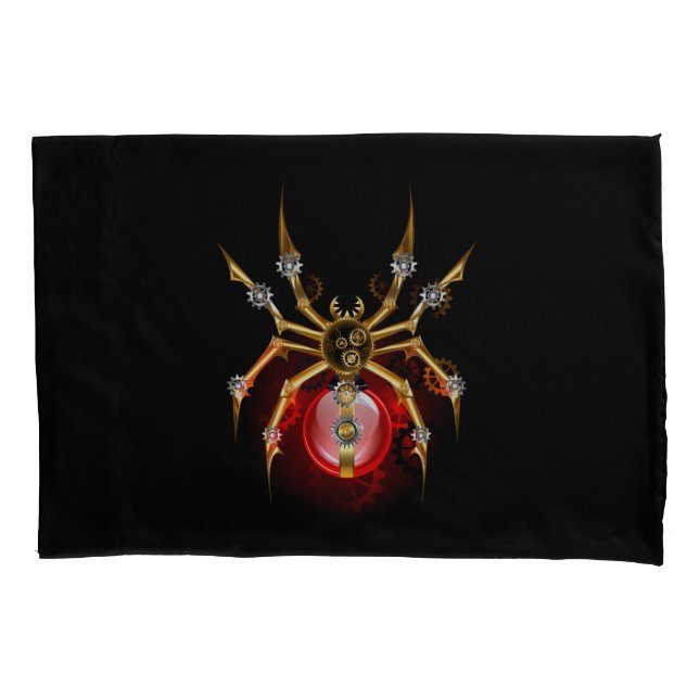 Housse D'oreillers Steampunk spider on black (devant)