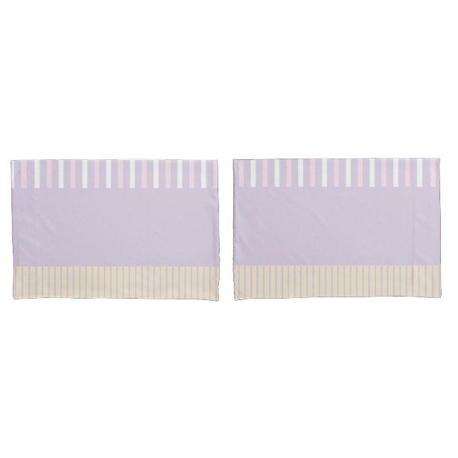 Housse D'oreillers Stripes Pop Couleur - Rose Pastel, Jaune & Violet (devant-Set)