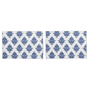 Housse D'oreillers Style marine bleu et blanc Damas motif