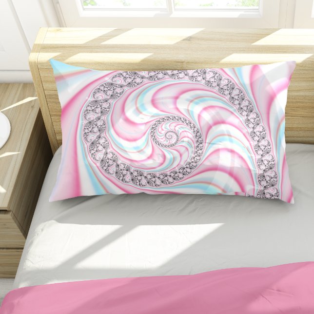 Housse D'oreillers Sucre de canne bleu rose pastel Spiral Fractal (Créateur téléchargé)