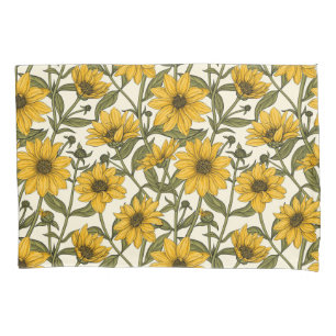 Housse D'oreillers Sunroot, tournesol sauvage sur blanc