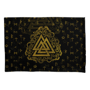 Housse D'oreillers Symbole de Valknut d'or sur le motif de runes