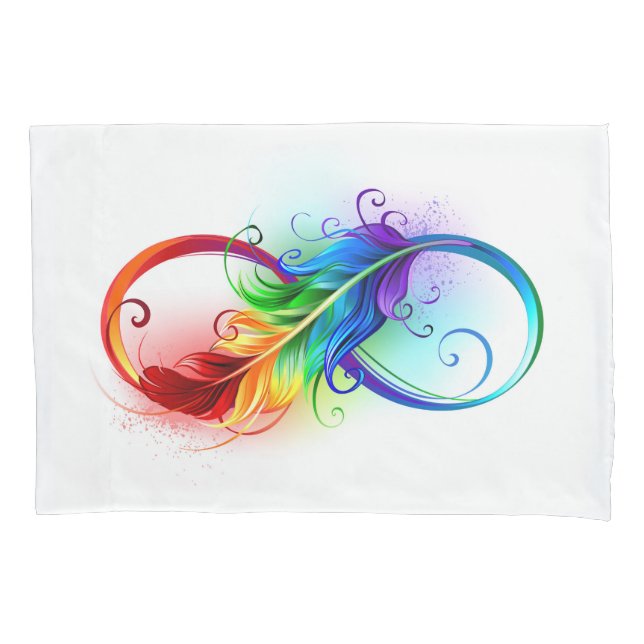 Housse D'oreillers Symbole d'infini avec plume arc-en-ciel (devant-gauche)