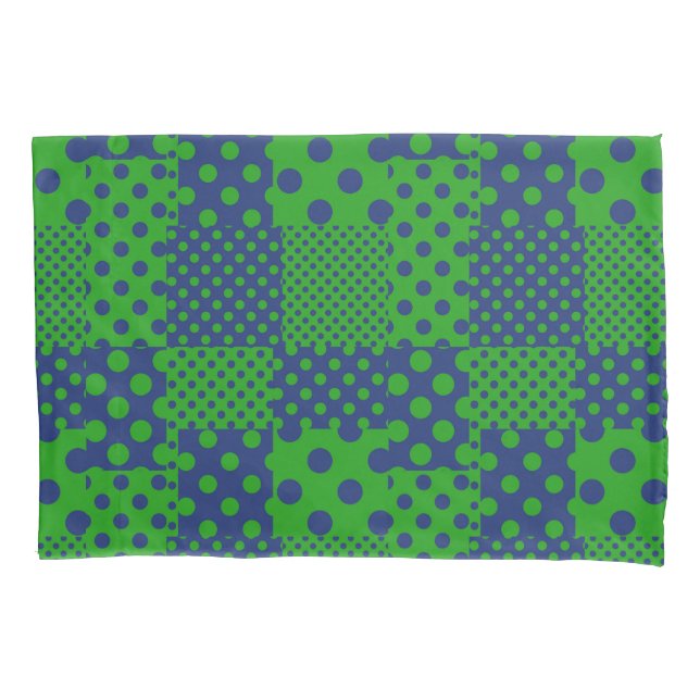 Housse D'oreillers Taches à pois verts bleus Patchwork  (devant)