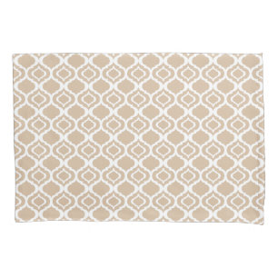 Housse D'oreillers Tan et motif marocain géométrique blanc de trellis