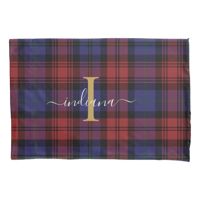 Housse D'oreillers Tartan Plaid Check Monogramme Personnalisé (devant)