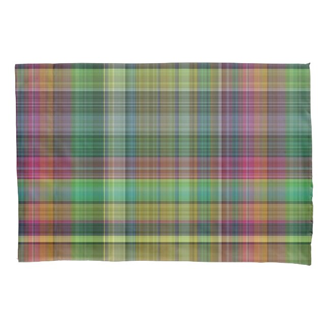 Housse D'oreillers Tartan vert rose jaune de plaid (devant)