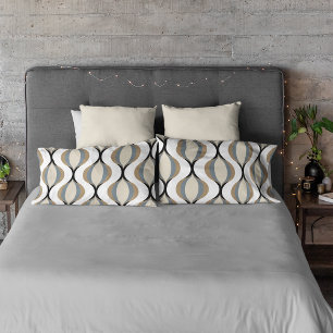 Housse D'oreillers Taupe Beige Brun Clair Gris Blanc Noir Vagues Ogee
