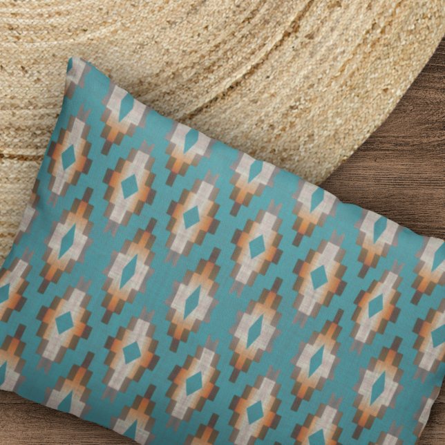 Housse D'oreillers Taupe Brown Bleu Turquoise Orange Tribal Art Motif (Créateur téléchargé)