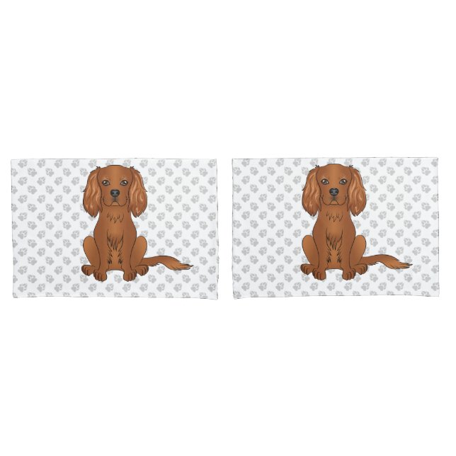 Housse D'oreillers Teckie Cavalier King Charles Spaniel & Pattes (devant-Set)