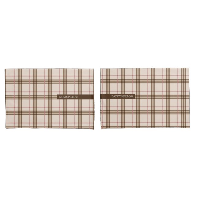 Housse D'oreillers Tendance écossaise plaid beige brun rouge (devant-Set)