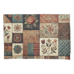 Housse D'oreillers Terracotta Patchwork Quilt Rustic Farmhouse