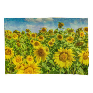 Housse D'oreillers Terrain de tournesol, ensoleillé l'été.