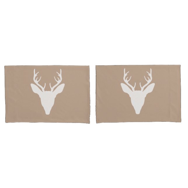 Housse D'oreillers Tête De Cerf Blanc Silhouette Sur Beige (devant-Set)