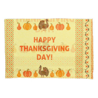 Housse D'oreillers Thanksgiving : retro brodée carte design.