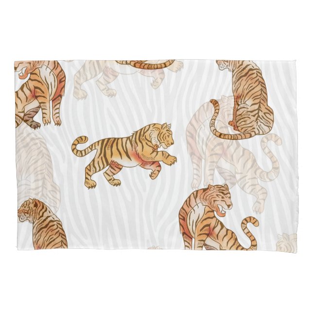Housse D'oreillers Tigres sauvages : Motif d'animaux d'aquarelle. (devant)