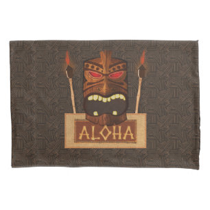 Housse D'oreillers Tiki en bois marron vintage personnalisé Aloha