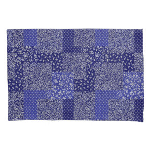 Housse D'oreillers Tons Chintz Motif de Patchwork de Polka bleu point