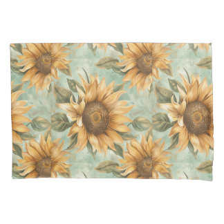 Housse D'oreillers Tournesols Aquarelle Fond Bleu