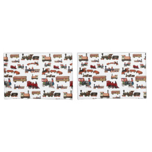 Housse D'oreillers Train Jouet vintage Motif Trains colorés