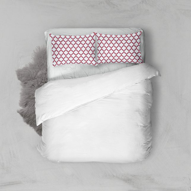 Housse D'oreillers Trellis blanc et rouge, treillis, Quatrefoil (Créateur téléchargé)