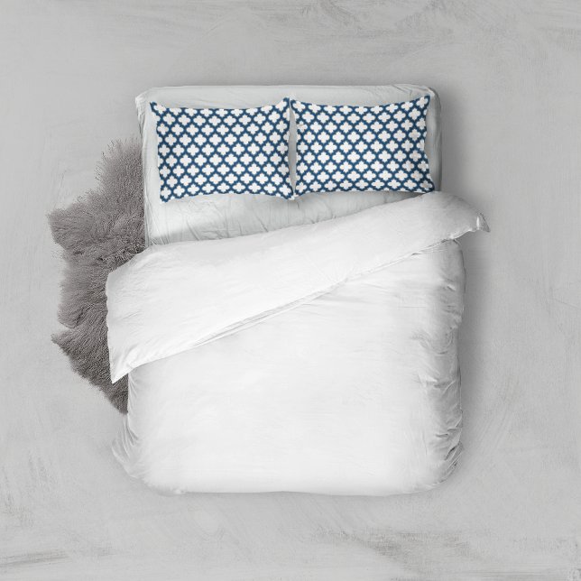 Housse D'oreillers Trellis bleu blanc et marine, treillis, Quatrefoil (Créateur téléchargé)