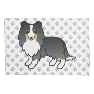 Housse D'oreillers Tricolor Shetland Sheepdog Cartoon Chien et Pâtes