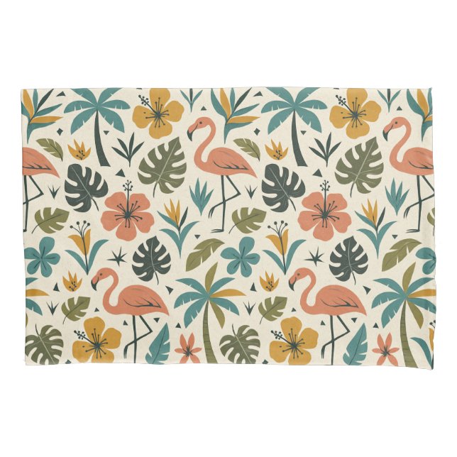 Housse D'oreillers Tropical Flamingo and Palm Tree Pattern (devant-gauche)